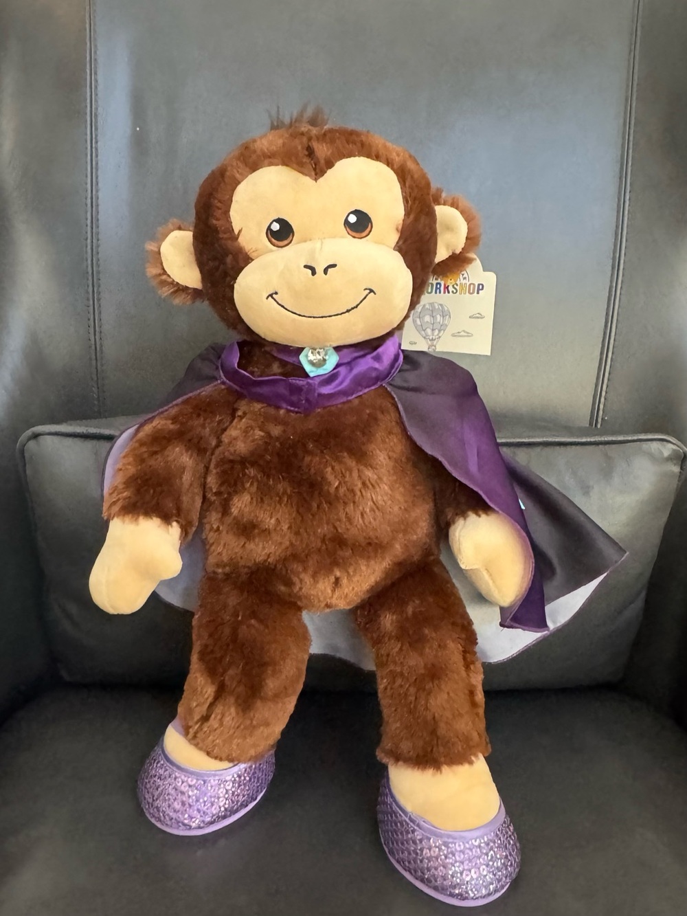 Build-A-Bear Monkey Plush with Purple Cape and Shoes- Smiley Monkey - Retired